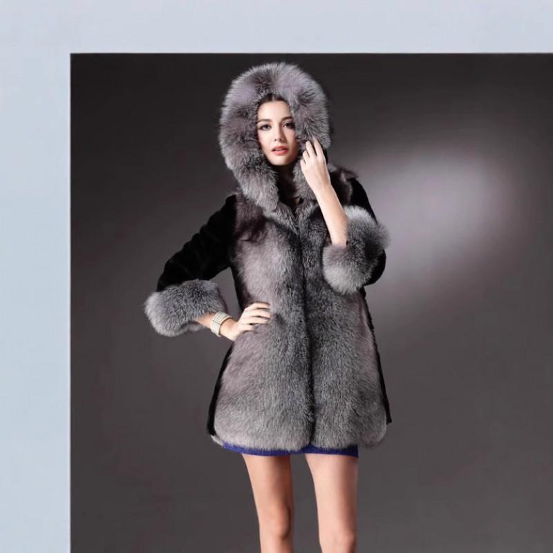 Womens Faux Fur Hooded Coat Mid-Length Winter Streetwear