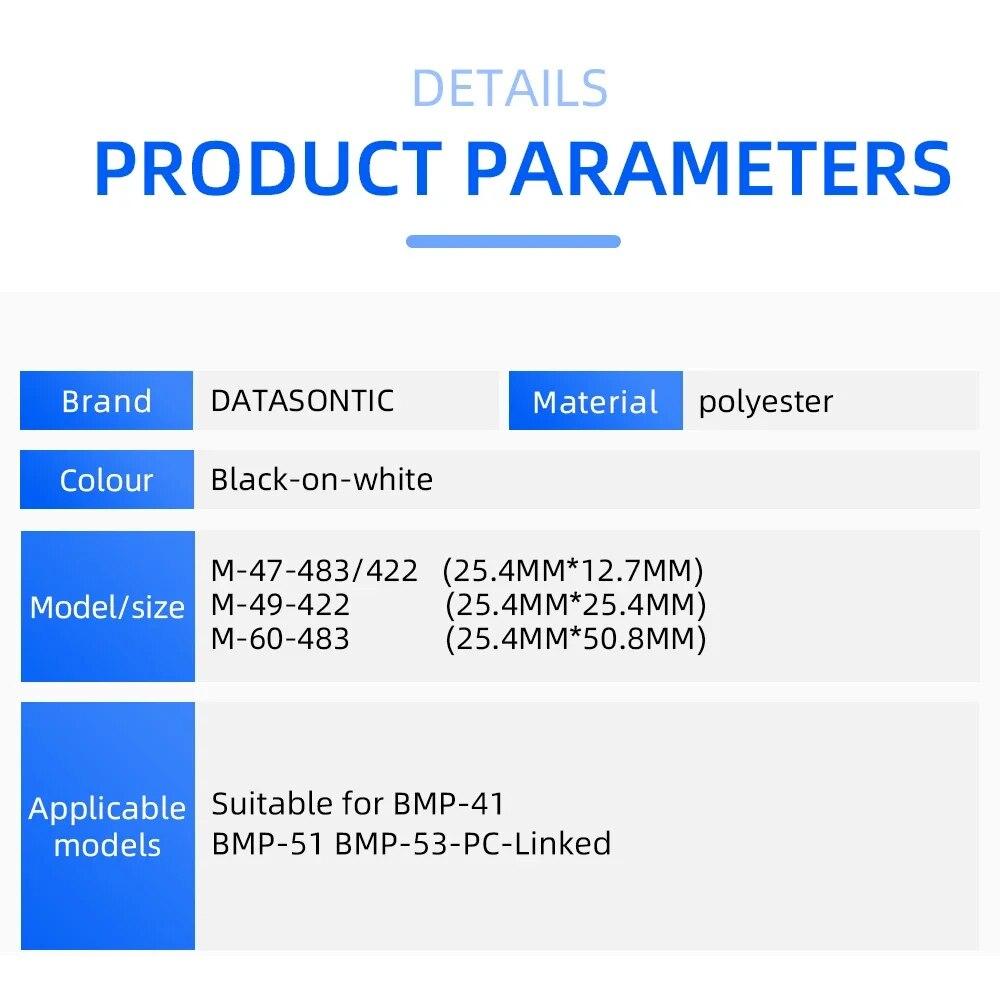 Совместимая лента для этикеток M-47-483/422 M-49-422 M-60-483 BMP-41 BMP-51 Лента для принтера с подключением к ПК BMP-53 Полиэстеровая лента для этикеток 25,4
