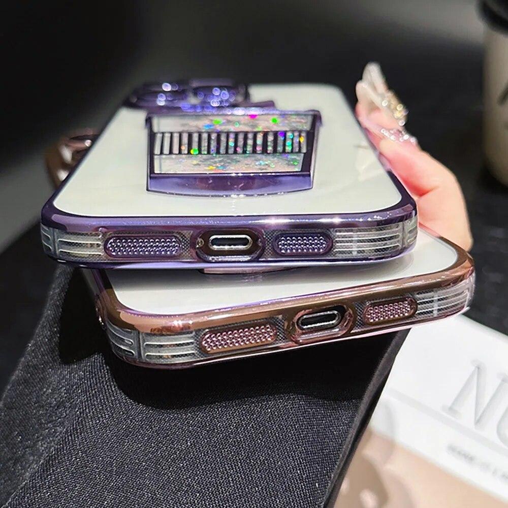 Electroplated Quicksand Liquid Phone Cases For iPhone 11 12 13 14 Pro Max Case Clear Milk Tea Cups Sequins Glitter Back Cover