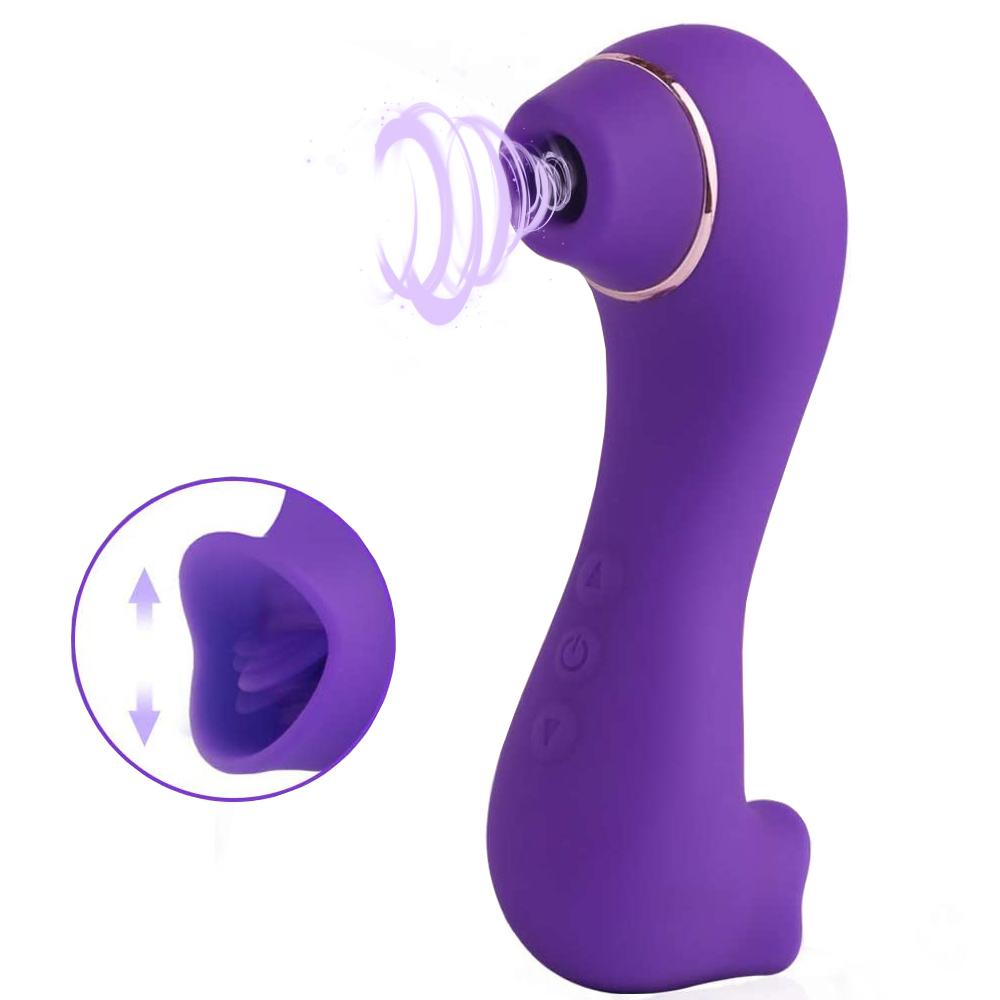2-in-1 Sucking Vibrator with Tongue Licking 10 Modes Vagina Clitoris Stimulator Oral Sucker Erotic Sexy Sex Toy for Women