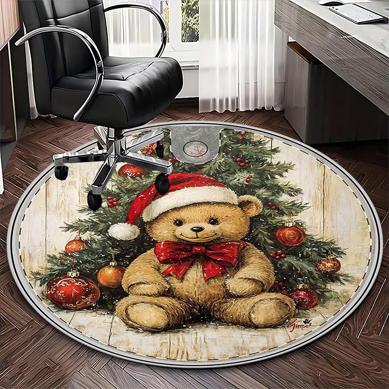 1pc Christmas Teddy Bear Santa Hat Chair Mat - Anime Cartoon Design, Non-Slip Carpet for Office Chair, Home Decor, Living Room, Bedroom, Game Room, Do