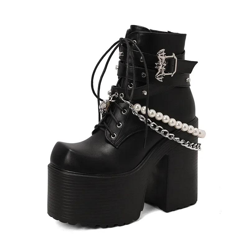 Мода Новая Мода Большой Размер Осенние Ботинки Женские Платформа Готика Крутые Пряжки Мотоциклетные Ботинки Панк Уличная Зимняя Обувь Для Женщин