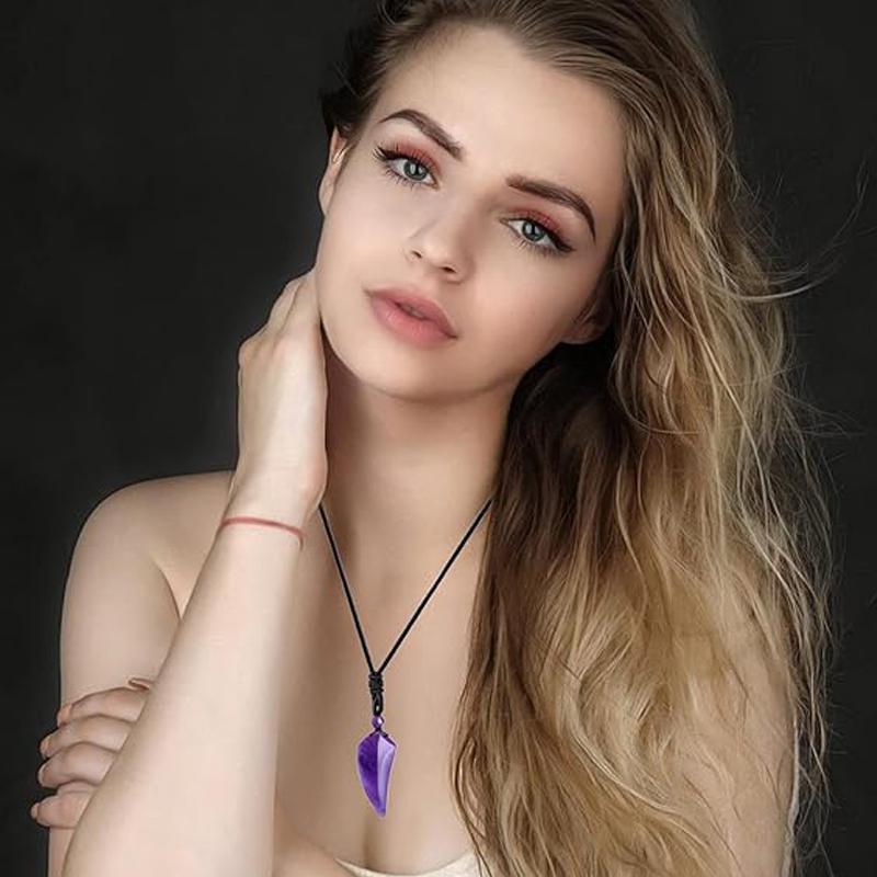 Ожерелье с подвеской в виде зуба акулы из натурального камня для мужчин, аметист, тигровый глаз, кристалл, черный обсидиан, лабрадорит, Хэллоуин H247