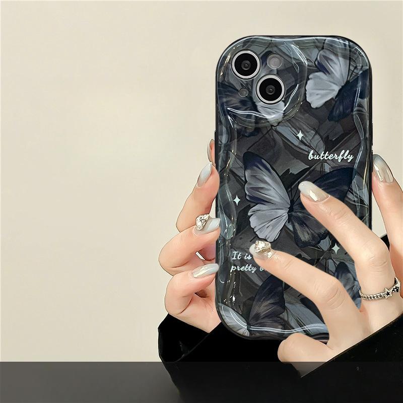 Подходит для Apple 14promax Чехол для мобильного телефона iPhone 15/16 Sweet Butterfly Stand 13mini Силиконовый противоударный