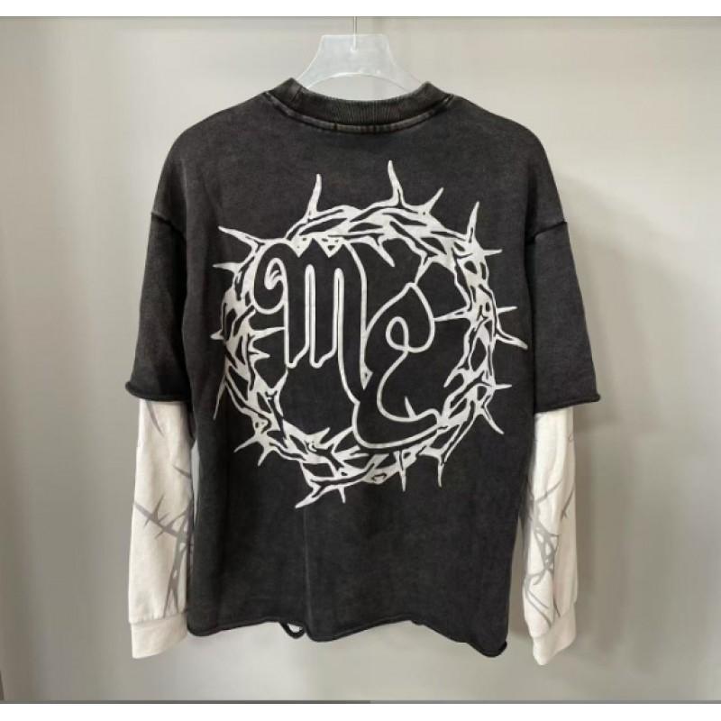 Unisex Retro Print Hooded Zip-Up Sweatshirt Streetwear Loose Fit Cotton Long Sleeve Pullover Fall