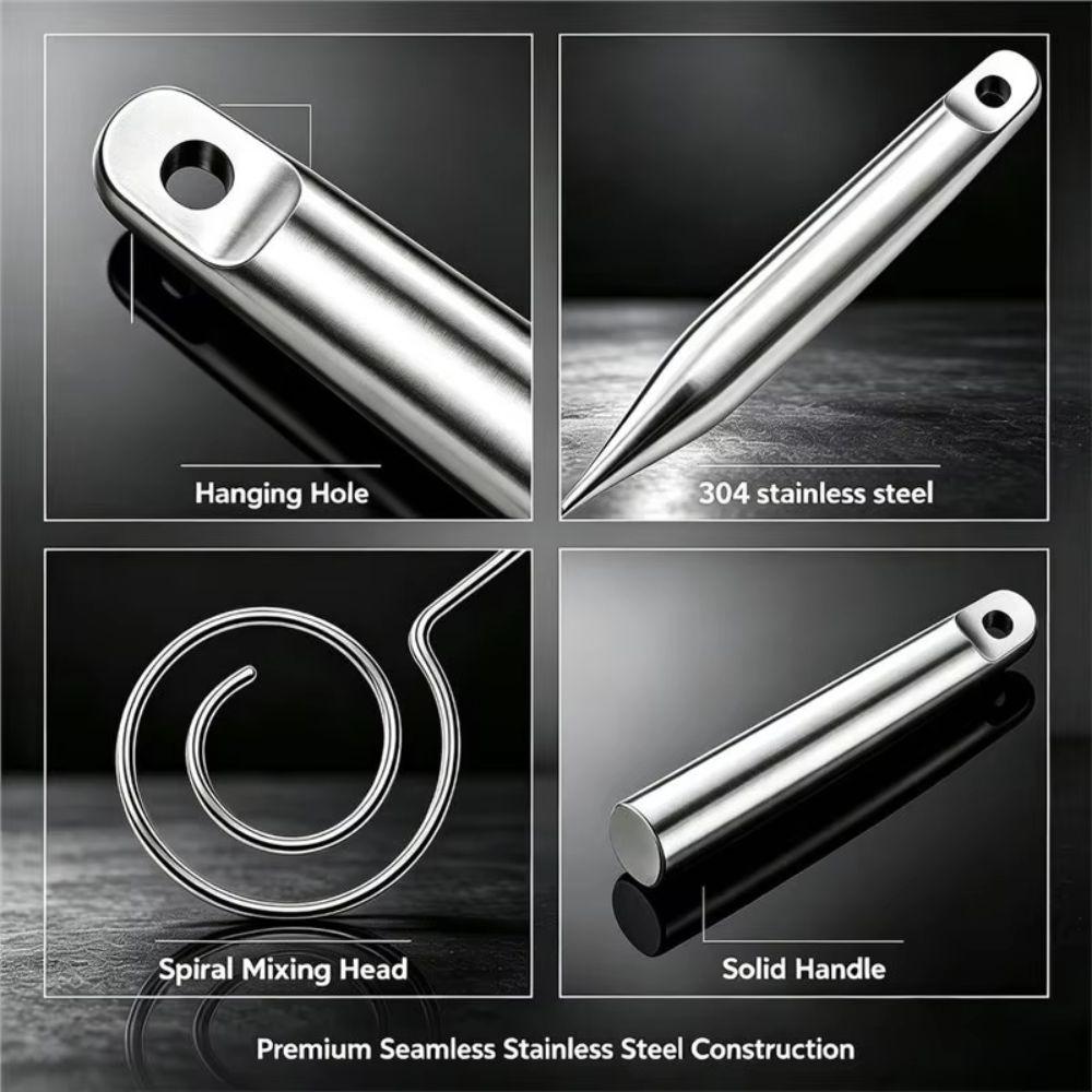 304 Stainless Steel Spiral Dough Whisk Seamless Egg Beater Manual Dough Blender  Egg Mixing