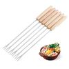 6 Stainless Steel Fondue Forks with Wooden Handles for Cheese Fondue, Chocolate, Fruit, and Long Cheese