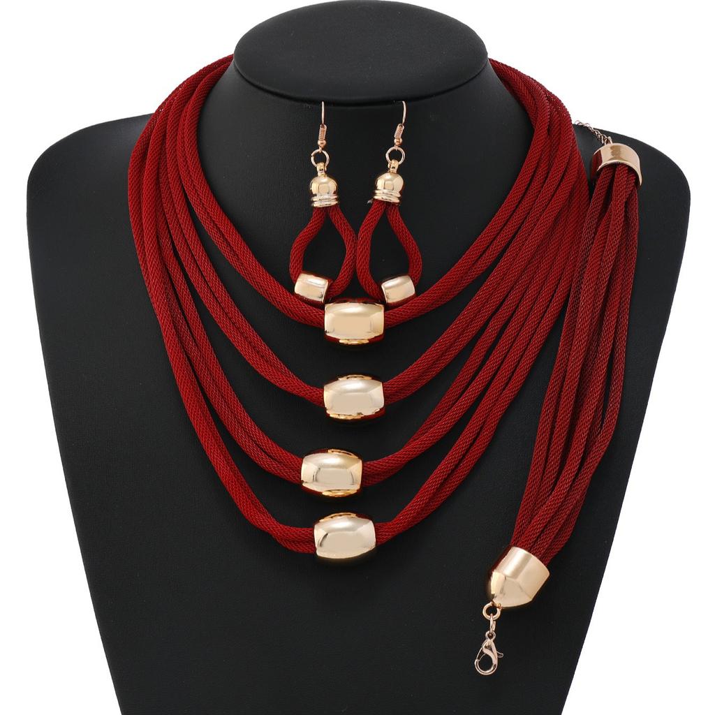 Gothic Layered Ball Pendant Choker Necklace Earrings Bracelet Women Punk Chunky Clavicle Chain Jewelry Steampunk Accessories