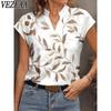 Women's Fashion Casual Summer Spring Leaves Print Short Sleeve V-Neck Blouses & Shirts