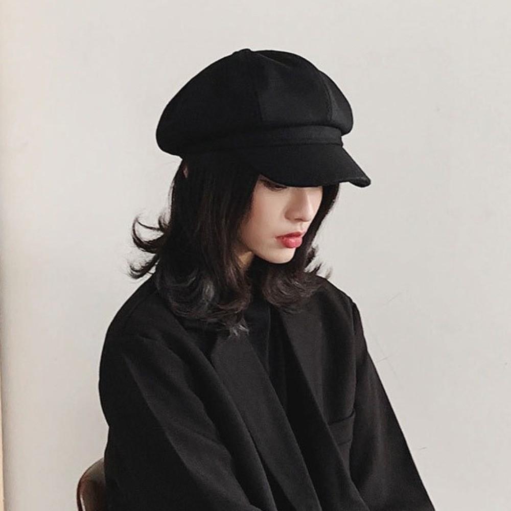 Однотонный британский берет с защитой ушей, шляпа художника, элегантная шерстяная восьмиугольная шляпа, для девушки