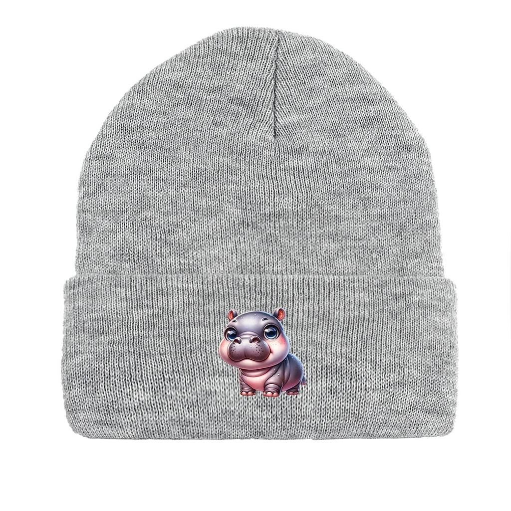 Hippopotamus Winter Knit Hat Beanie, Man Cap Thermal Soft Unisex Bonnet Knitted Cap Beanie