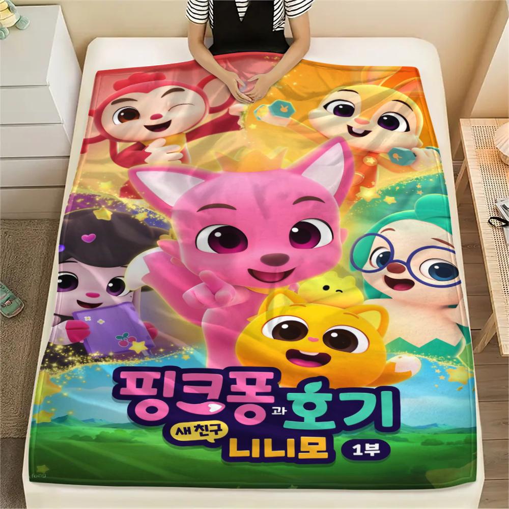 1PC Pinkfong Print Flannel Blanket, High quality Comfortable for All Seasons, Home Decor, Warmth and Comfort, Perfect for Christmas Gifts110