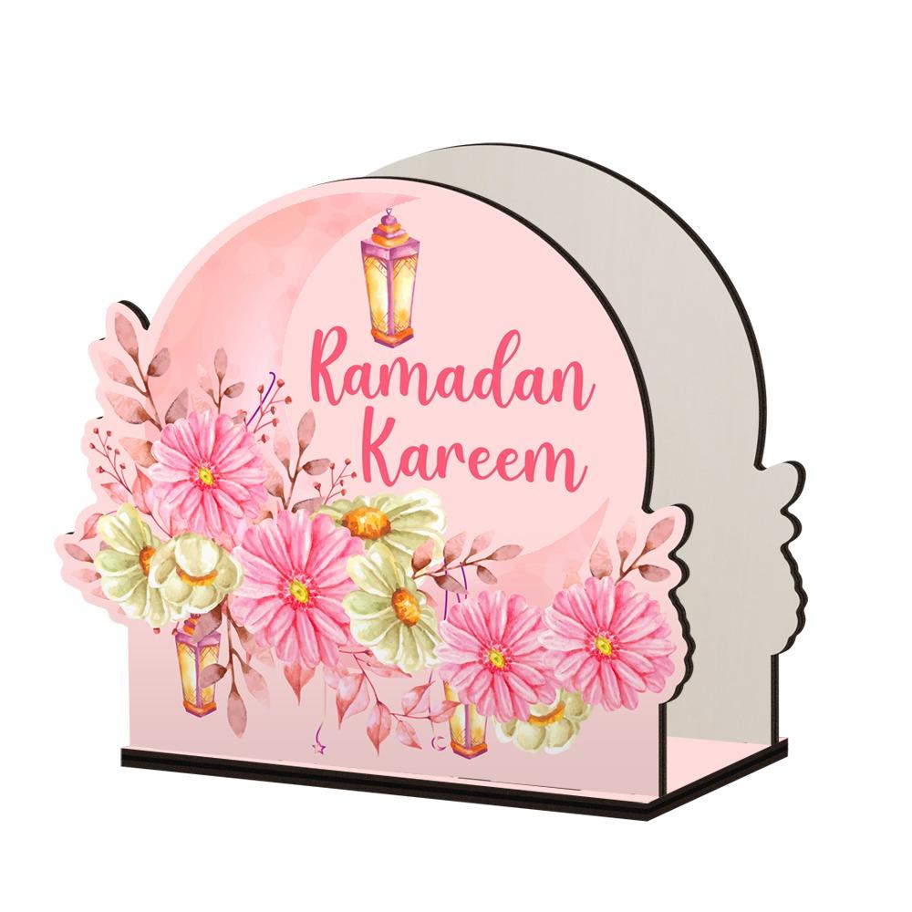 Деревянная коробка для салфеток Eid Mubarak Декоративная коробка для хранения салфеток большой емкости Диспенсер для салфеток с противоскользящим основанием Празднование Ид аль-Фитр