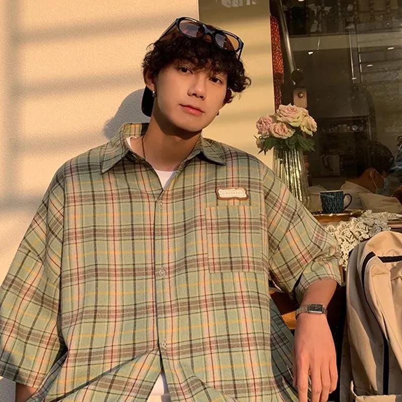 Весна и лето Ретро клетчатая рубашка для мужчин и женщин Летняя повседневная рубашка с короткими рукавами Куртка