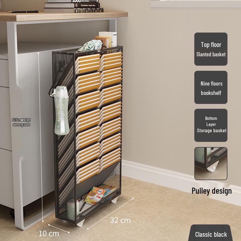 Кованый Железный Передвижной Книжный Шкаф с Подвижным Краем и Детским Боковым Хранилищем