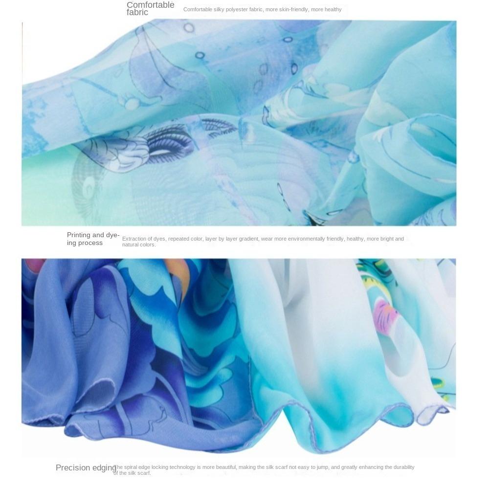 Sun Protection Shawl Silk Flower Print Wrap Hijab Fashion Long Chiffon Scarf Women
