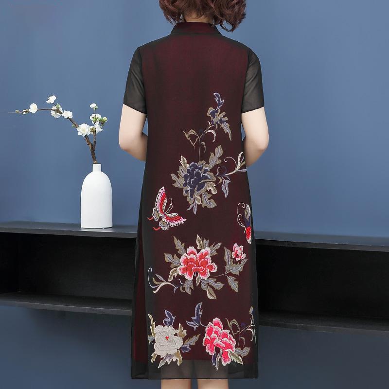 XXL-XXXXXL, большие размеры, летнее шифоновое платье Cheongsam в китайском стиле, юбка выше колена с принтом длиной до колена
