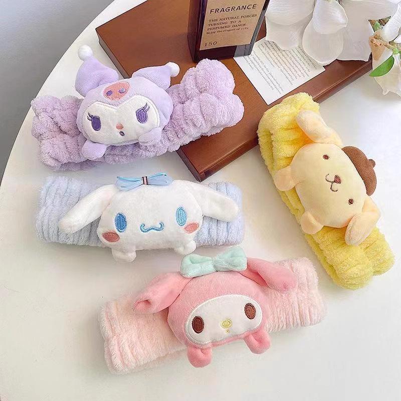 Милая Мультяшная Повязка на Голову Sanrio для Мытья Лица: Плюшевая, Высокоэластичная Резинка для Волос на Осень/Зиму