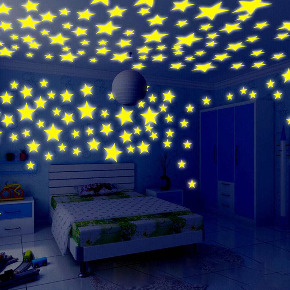 (Nikita) 100PC Kids Bedroom Fluorescent Glow In The Dark Stars Wall Stickers