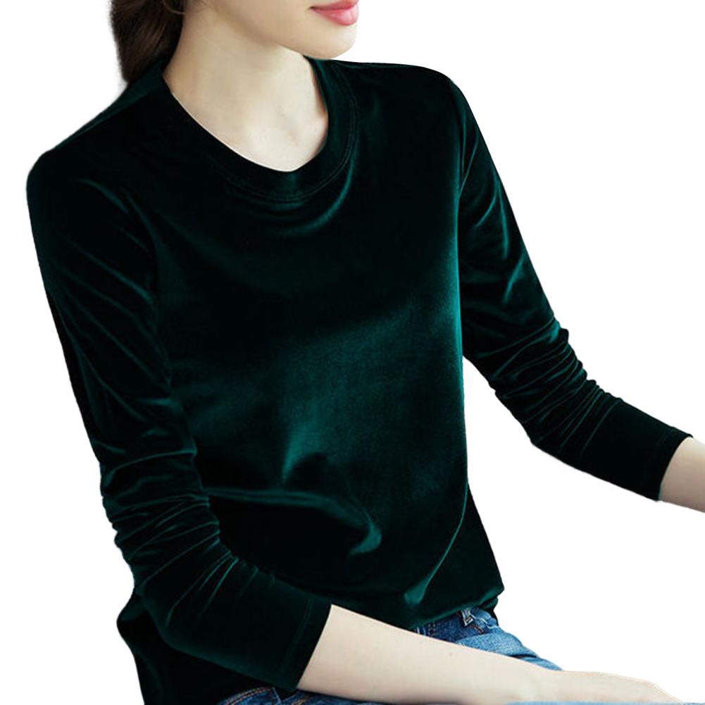 Элегантная бархатная женская блузка, темпераментная футболка с яркой поверхностью, пуловер, весенне-осенняя базовая рубашка, женский пуловер, женский топ