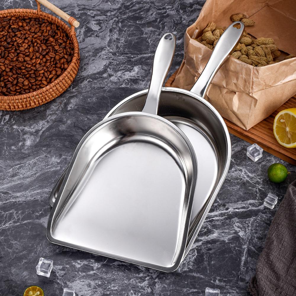 Large Capacity Flour Scoop Wide Opening Food Shovel Stainless Steel Ice Cube Shovel Popcorn