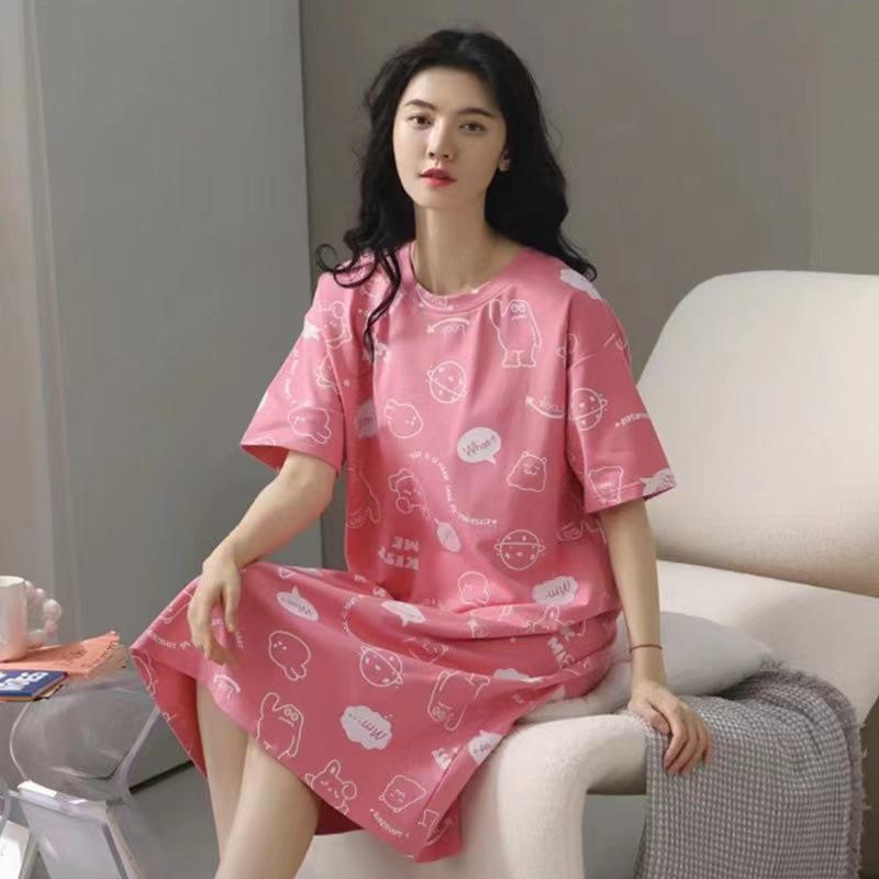2024 летние женские пижамы, милая ночная рубашка с короткими рукавами, мультяшная летняя тонкая юбка большого размера, домашняя одежда, которую можно носить на улице