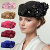 1PC Turban Hat Church Stewardess Hat Party Beanie Cap With Flower Beret Caps Vintage Felt Soft Airline Women