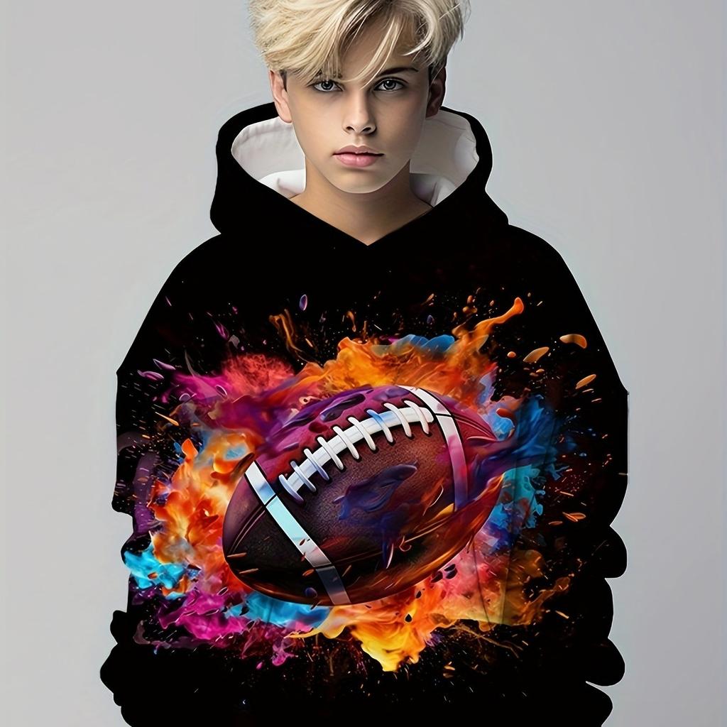 Яркое аниме с футбольным принтом Унисекс Худи - Мягкий полиэстер с легким стрейчем, Стандартная посадка, Машинная стирка, Идеально для повседневной носки на улице