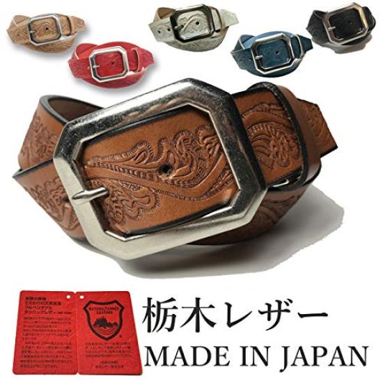 WING LEATHER Ремень из кожи Tochigi - Мужской Пояс из Натуральной Кожи Повседневный, Сделано в Японии, Коровья Кожа, Местный, Стильная Тисненая Работа, 40 мм, W002, Размер M,