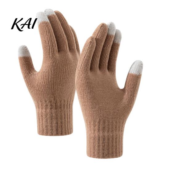 Skiing Snowboard Winter Gear Knitted Touchscreen Gloves for Women Men, Warm Five Finger Gloves, Elastic Ribbed Cuff Hand Warmers Thermal Cold Weather