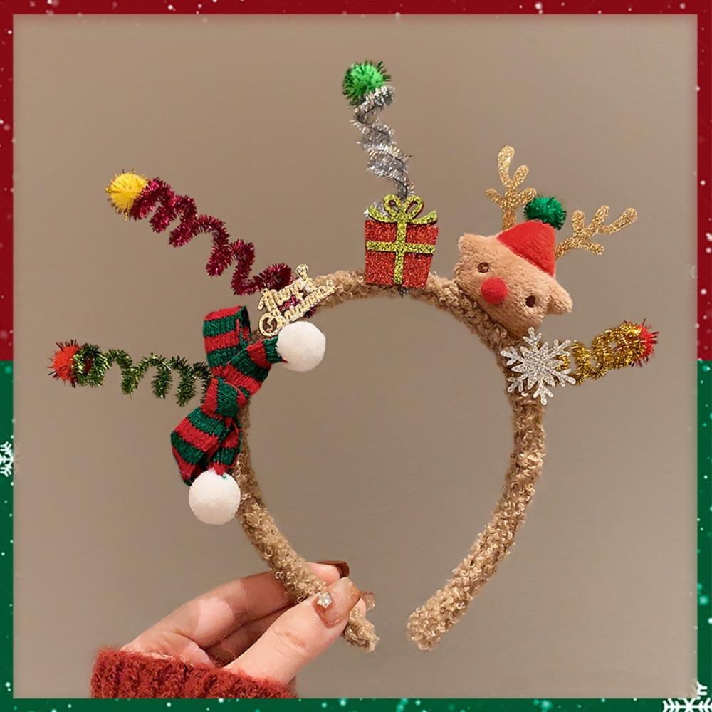 Elk Hair Hoop Antlers Headband Christmas Decoration Plush Bow Red Hair Band  Christmas Decoration