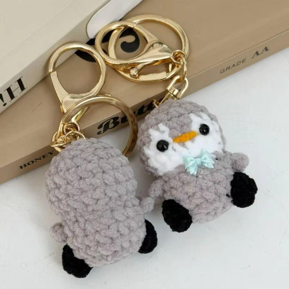 Handmade Penguin Doll Keychain Bow Tie Knitted Pendant Children Toy Crochet Keychain Car Key Ring