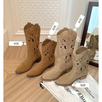 Виноградная мама имеет две версии одного и того же стиля~ Spice Girl острый носок полая вышивка универсальные на толстой подошве средней и короткой длины трубка толстый каблук wes