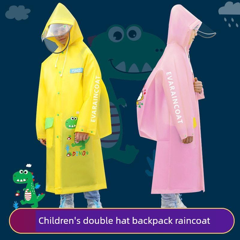 School Bag with Double Raincoat and Rain Poncho, Kindergarten Children's Hat with Brim, Primary School Students' Full-Body Rain Protection for Heavy
