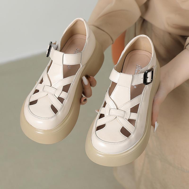 Модные сандалии GKTINOO из натуральной коровьей кожи, мягкая подошва, плоская платформа, женская обувь 2025, осень, круглый носок, римские повседневные лоферы, большой размер