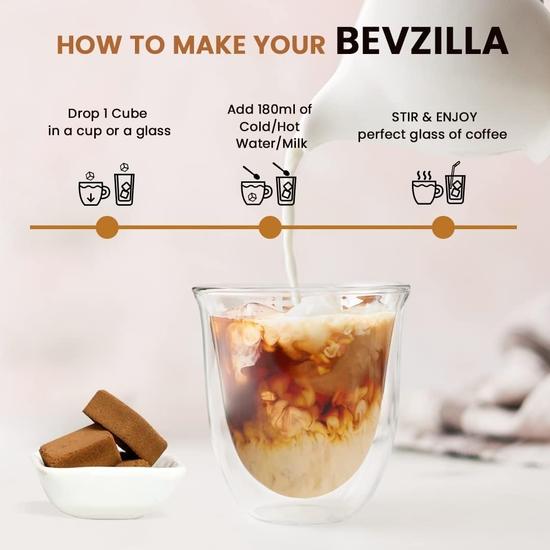 Bevzilla 30 Assorted Instant Coffee Cubes Pack with Date Palm Jaggery, 4 Flavours, Arabica Coffee, Zero Refined Sugar| Enjoy Hot & Cold