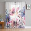 Watercolor Flowers Sheer Curtains for Living Room Decoration Window Curtains for Kitchen Tulle Voile Organza Curtains
