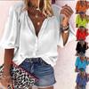 Stylish Women's 3/4 Sleeve Shirt Top Comfortable Loose Fit Button Down Blouse T-shirt