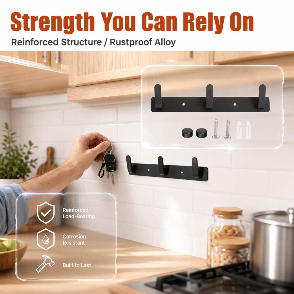 Black Coat Rack Durable Row Hook Decorative Towel Hook Kitchen Bathroom Wardrobe Entryway Bedroom