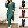 Костюм из 2 шт./компл., женский комбинезон, комплект пальто, однотонный кардиган средней длины с U-образным вырезом и эластичным шнурком, облегающий кардиган с высокой талией и карманами