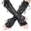 1 Pair Half Finger Long Gloves Elegant Black Ball Lace Gloves for Wedding Role Playing Party