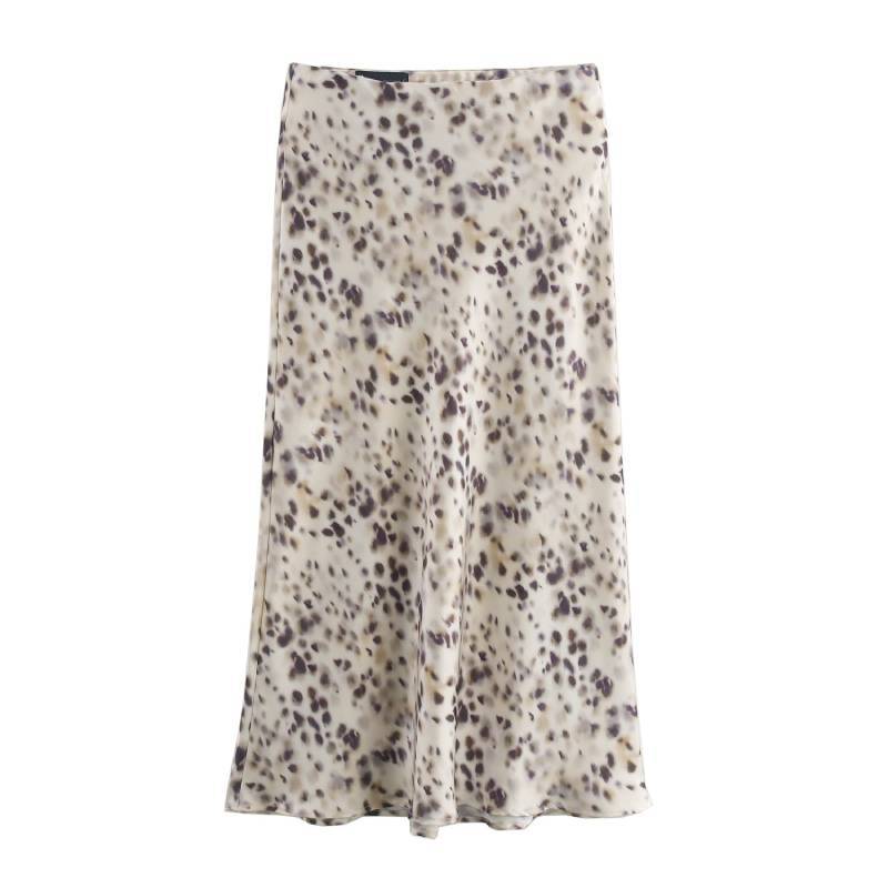 Ice Linen Satin Embroidered A Line Mini Skirt With Print Design For Spring