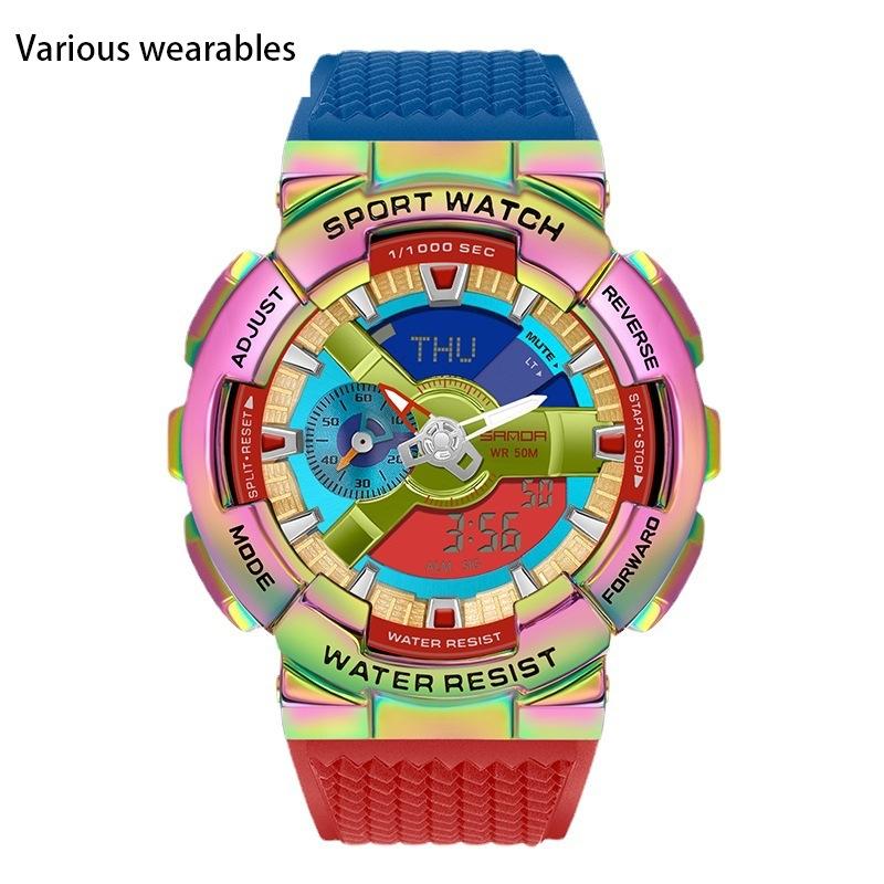 С функцией подсветки руки Творческая личность Мужские Двойной Дисплей Синхронный Механизм Электронные Часы