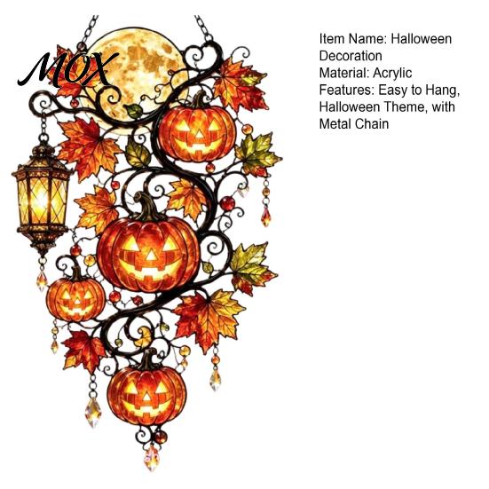Pumpkin Moon Lantern Ornament Halloween Ornament, Acrylic Stained Glass Window Seasonal Hanging Sign Decoration, Autumn Maple Leaf Suncatcher Pendant