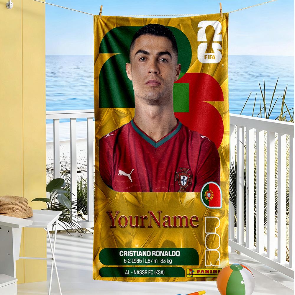 Cristiano Ronaldo Personalized Text Beach Towel Soft Durable Quick-Dry Ideal for Travel Outdoor Swim Pool Yoga Surf Camping Hiking Gym Gift Holiday