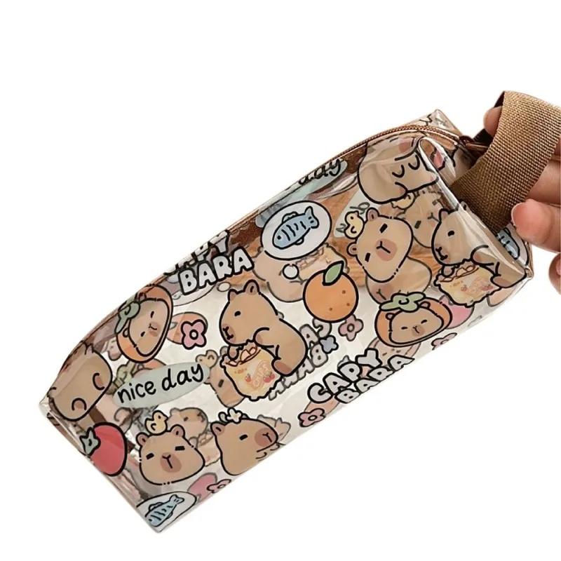 Милый пенал Capybara для детей, милый пенал с изображением животных из мультфильма Capybara, большая вместимость, прозрачная сумка для хранения канцелярских принадлежностей