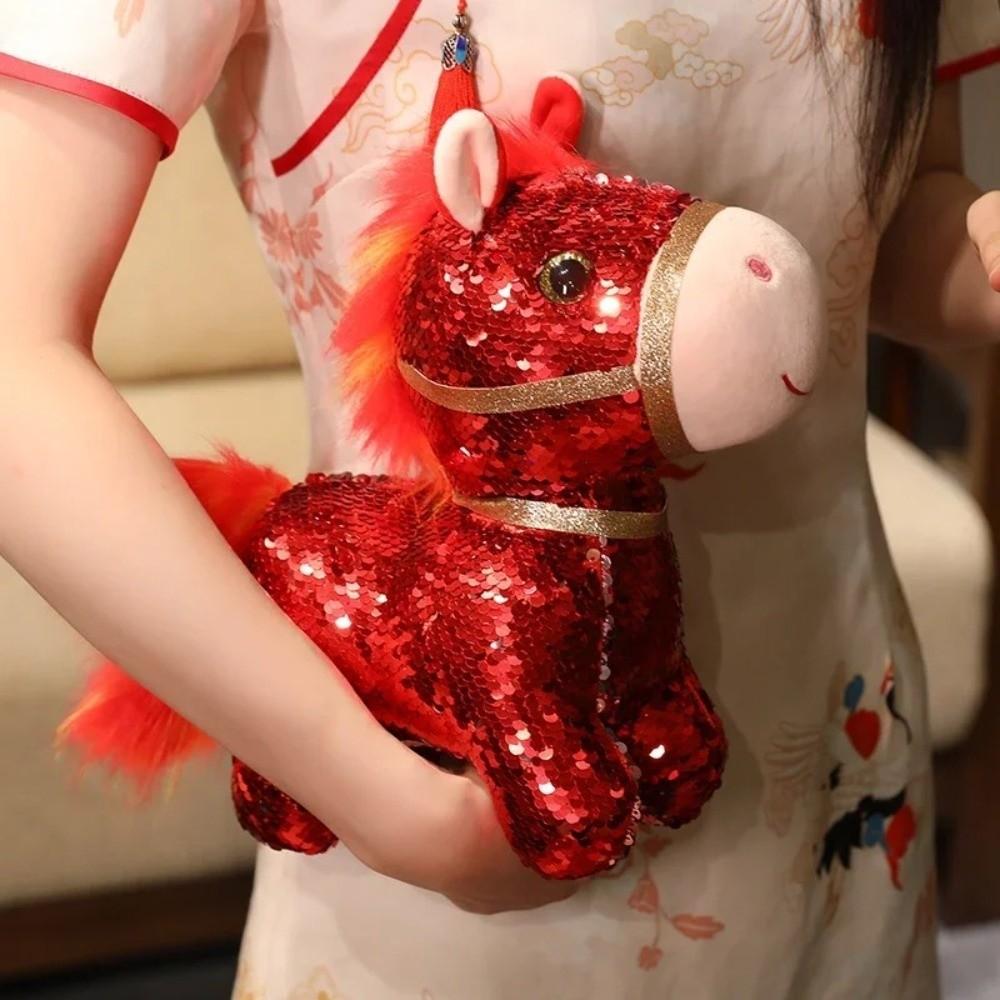 Stuffed Pretty Flashing Horse Plush Doll Colorful Sequined Pony Decor Festival Decoration