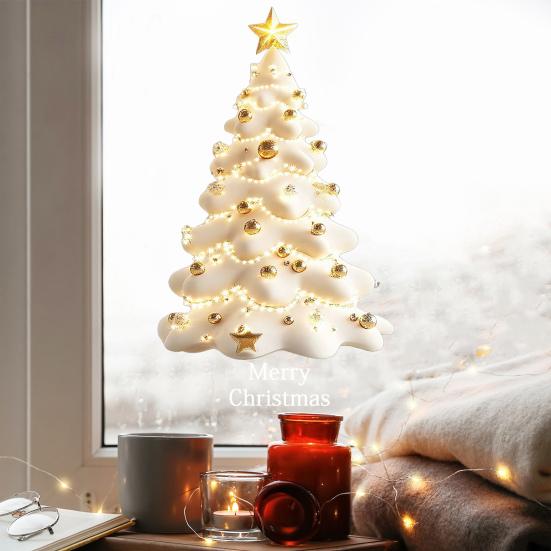 Christmas Tree Window Cling Removable Waterproof PVC Winter Merry Christmas Static Glass Sticker Holiday Party Decoration Decal