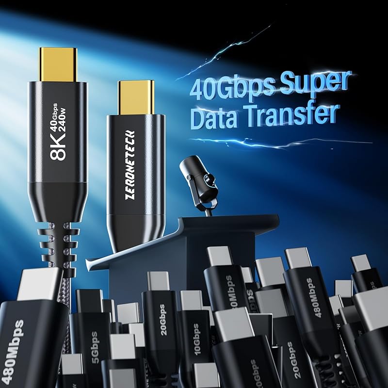 USB C Cable 8K/60Hz Video Output [ 40Gbps High Speed Data Transfer 240W/5A Fast Charging PD Compatible] USB3.2 Gen2 Type-C Cable Compatible