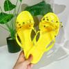 Fashion Women's Luxury Low Transparent Rubber Slippers, Designer Flip Flops, Hawaiian Fashion Flats, PU Fabric, Rome, 2024